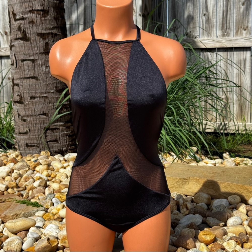 Victoria's Secret Sexy Black Mesh One Piece Swimsuit size Small